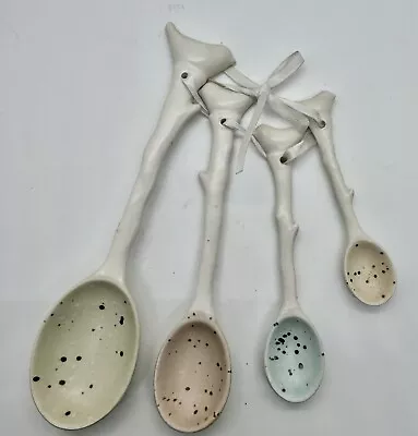 Unique Speckled Egg Branch Birds Ceramic Measuring Spoons Easter • $17.75