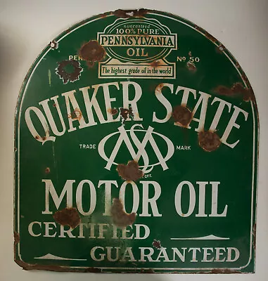 $555 • Buy Quaker State Tombstone Sign (HSE-1) Early 30s (JSF6) Baltimore Enamel NY 29 