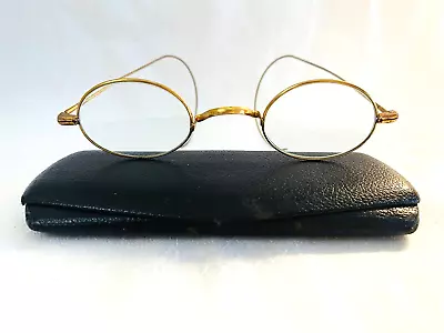 ANTIQUE Gold Tone SPA Franklin Looking Framed Lenses Eyeglasses With Case • $5.99