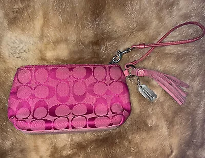 Vintage Coach Pink Purse Suede & Canvas Wristlet Wallet Clutch • $5.99