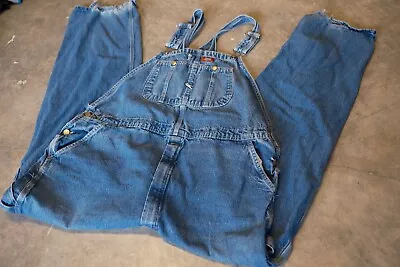 Vintage Dickies Men Sz 44x34 Blue Denim Overalls Medium Wash Workwear Distressed • $15.95