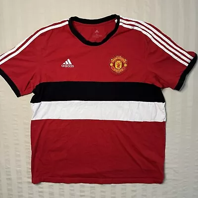 Manchester United T Shirt Mens XL XLARGE Adidas Red Striped Patch Ringer Tee • $19.95