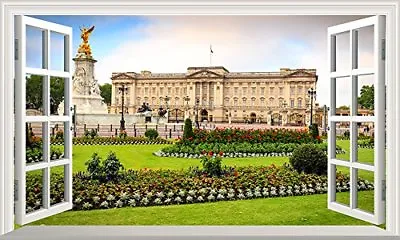 London Skyline Buckingham Palace 3D Magic Window Wall Art Adhesive Vinyl V1* • £11