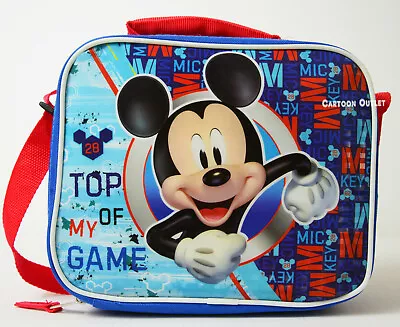 Disney Mickey Mouse Insulated Lunch Box Bag With Shoulder Strap Red  Blue Gift • £11.87