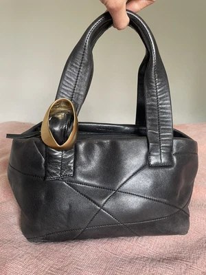 £120 • Buy Max Mara Black Leather Shoulder Bag With Gold  Buckle Detail (medium Sized)