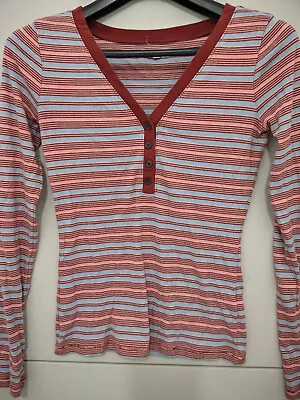 Madewell Top Womens S Fine Ribbed Henley Tee Striped Fitted Slim Stretch MB172 • $15