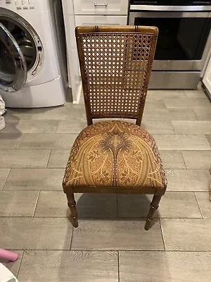 Vintage Solid Wood Side Chair – Caned Back – Upholstered Seat – GDC – BAMBOO • $300