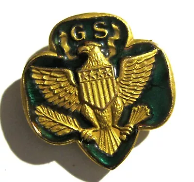 RARE Vintage Girl Scout 1929-1938 SENIOR MEMBERSHIP PIN Green Enamel Gold Eagle • $245