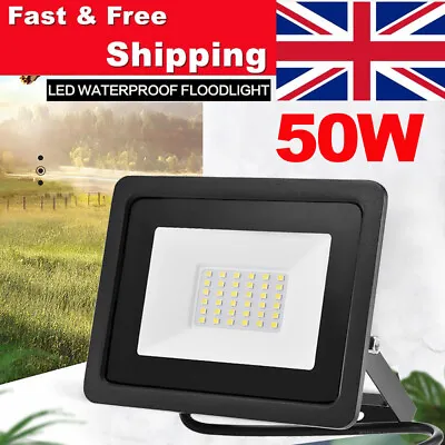 LED Floodlight Waterproof 50 Watt Security Flood Lights Outdoor Garden Wall Lamp • £12.90
