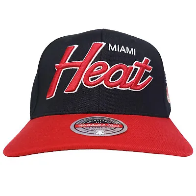 Mitchell & Ness Miami Heat NBA Redline Snapback Hat 3D Logo Black Red Cap NWT • $32.99