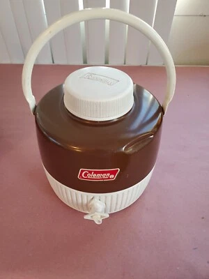 $9.79 • Buy Vintage COLEMAN PICNIC JUG Cooler BROWN 1 Gallon Water Thermos Camping Drink Cup