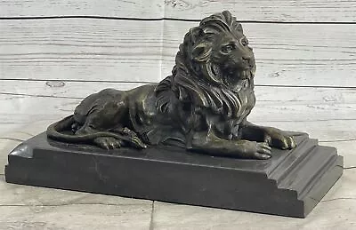 Angry Roaring Lion Signed Barye Hot Cast Bronze Marble Sculpture Statue Artwork • $154.50