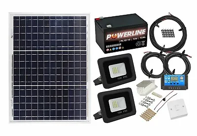 £96.99 • Buy Solar Powered Lighting Kit Sheds Garage Off Grid Up To 4hrs Per Day 2X10w Light