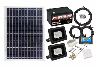 Solar Powered Lighting Kit Sheds Garage Off Grid Up To 4hrs Per Day 2X10w Light • £89.99