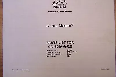 Mi-T-M PARTS LIST FOR CM-3000-OMLB • $8