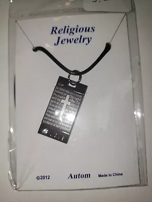 Mens Cross Necklace  Lords Prayer Bible Verse Pendant Religious • $2.99