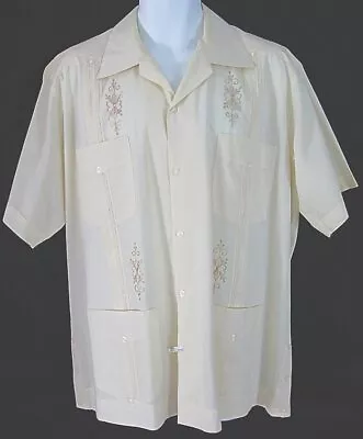 Vtg SL2 Mexican Cuban Guayabera Wedding Shirt Yellow 44 • $35