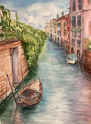 Watercolor Original Painting Italy Venice Boat  12 X16 • $67