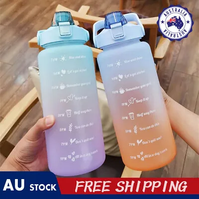 $10.73 • Buy 2L Water Bottle Drink Flask With Time Markings BPA Free Sport Gym Motivational
