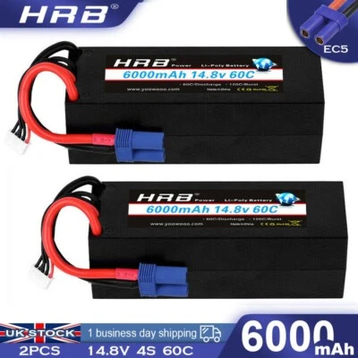 2pcs HRB 4S 14.8V 6000mAh LiPo Battery Hard Case 60C EC5 For RC Car Truck Boat • £115.99