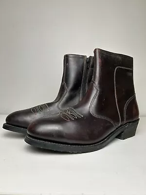 Knapp Ankle Boots Leather Zip Up Men's 10.5D USA VTG Steel Toe Rainbow Stitch • $59.95