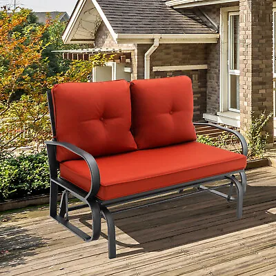 Patiojoy Patio 2-Person Glider Bench Rocking Loveseat Cushioned Armrest • $174.95