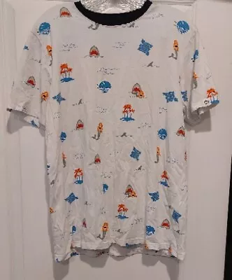 Free Planet Short Sleeve Dressy T-Shirt Sharks Mermaids Palm Trees Funky Mens Lg • $9.99