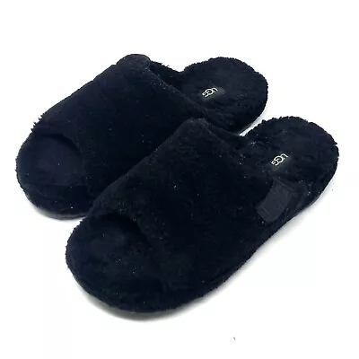 UGG Mens Fluff You Black Sheepskin Slip On Slippers Slides Size 10 • $29.70