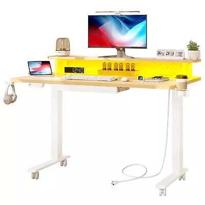 47  Electric Standing Desk Adjustable Height Desk With Power Outlets & LED Light • $167.99