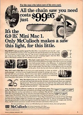 McCulloch Chainsaw-The 6.9lb Mini Mac 1-Vintage Print Ad • $8