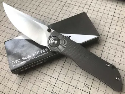 TWOSUN FOLDING Flipper KNIFE TITANIUM HANDLE M390 PLAIN EDGE TS269-M390-Sand • $67