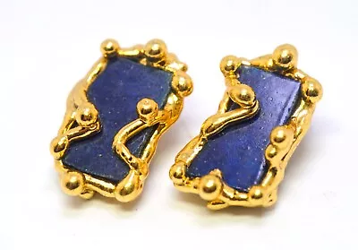 Vintage Modernist Brutalist Designer Earrings Clips Blue Lapis Lazuli Stone • $21.24