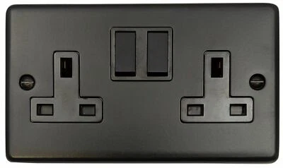 £18.45 • Buy G&H CFB10B Standard Plate Matt Black 2 Gang Double 13A Switched Plug Socket