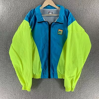 Vtg 90s FILA Jacket Mens Large Baggy Beach Windbreaker Full Zip Neon Yellow USA • $14.79