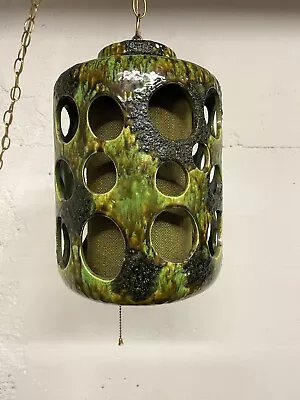 Vintage Swag Mod Green Ceramic Glazed Hanging Lamp Light Mid Century Modern MCM • $399