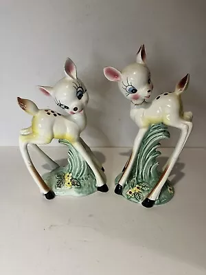 Rare Vintage Kitsch White Fawn Deer Made In Japan Figurine Pair Anamorphic • $599.99