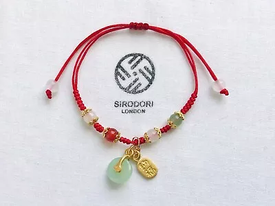 Handmade Adjustable Red String Kabbalah Bracelet With Glass Gold Colour Charm • £999