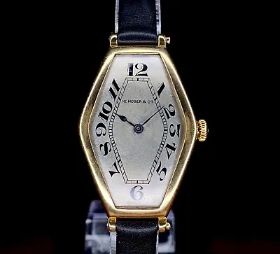 RARE 1915 Hy Moser & Cie 18ct Gold Gents Tonneau Watch LeCoultre 10 HPVM • $4932.60