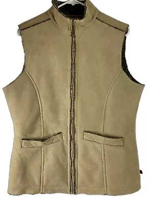 $24 • Buy Woolrich Faux Suede Sherpa Lined Vest Khaki Tan Pockets Full Zip Size Medium