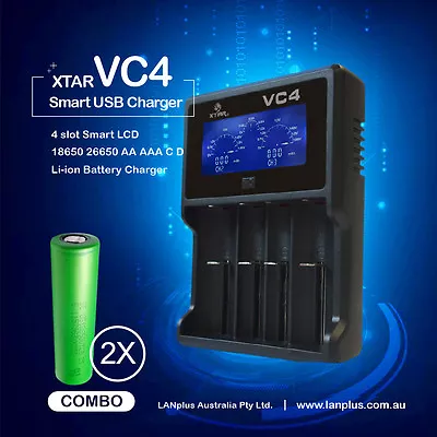 XTAR VC4 4-Slot Smart LCD Battery Charger+ 2x Sony VTC5 2600mAh Lithium Battery • $63.90