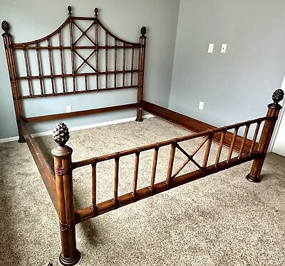 Leather Wrapped Bamboo Bed Frame King Size Pineapple Design Vintage • $1799