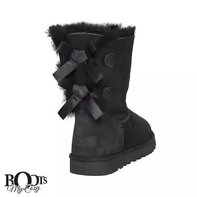 Ugg Bailey Bow Ii Black Suede Sheepskin Size Us Youth 6 Fit's Women's 8 New • $109.99