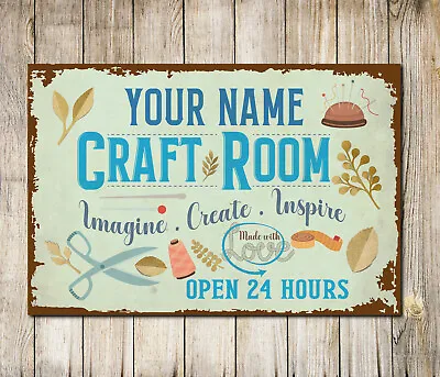 Personalised Craft Room Sign Indoor/Outdoor Artists & Sewing Decor Metal Plaque • £7.50