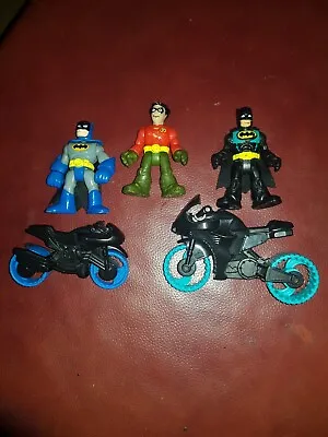 Imaginext Figures DC Marvel Super Hero'sBatman &Bat-Bike X2 And Robin. • £9.99