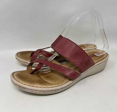 Born Sandals Womens 10M Open Toe Strappy Wedge Casual F44105 Red Leather Slip On • $15.35