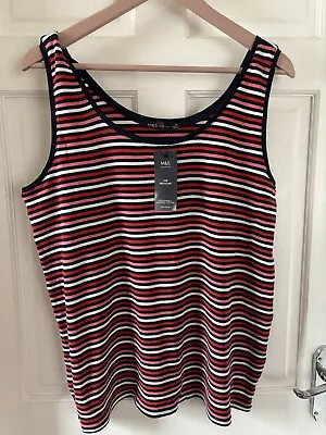 Marks And Spencer Size 20 Stripe Vest Tank Top Navy White Red Pink • £7.10