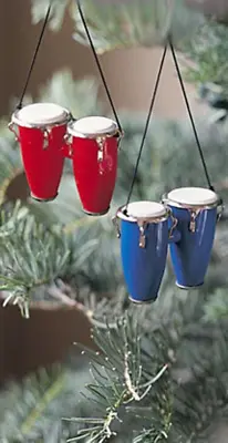 Open Box! Restoration Hardware Conga Drums Ornaments Red And Blue Set Of Two • $14.99
