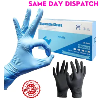 100 BLACK BLUE Disposable Gloves Nitrile Powder Free Medical Food XS-S-M-L-XL • £5.49