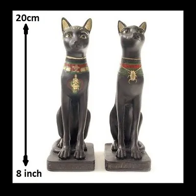 PAIR Bast Cat Statue  Egyptian Figurines 21 Cm  8 Inch Tall Gilt Ornaments • £16.90