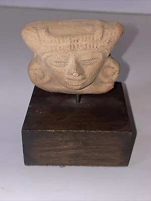 Small Pre-Columbian Mayan Souvenir Pottery Head Mounted On Display Stand • $19.99